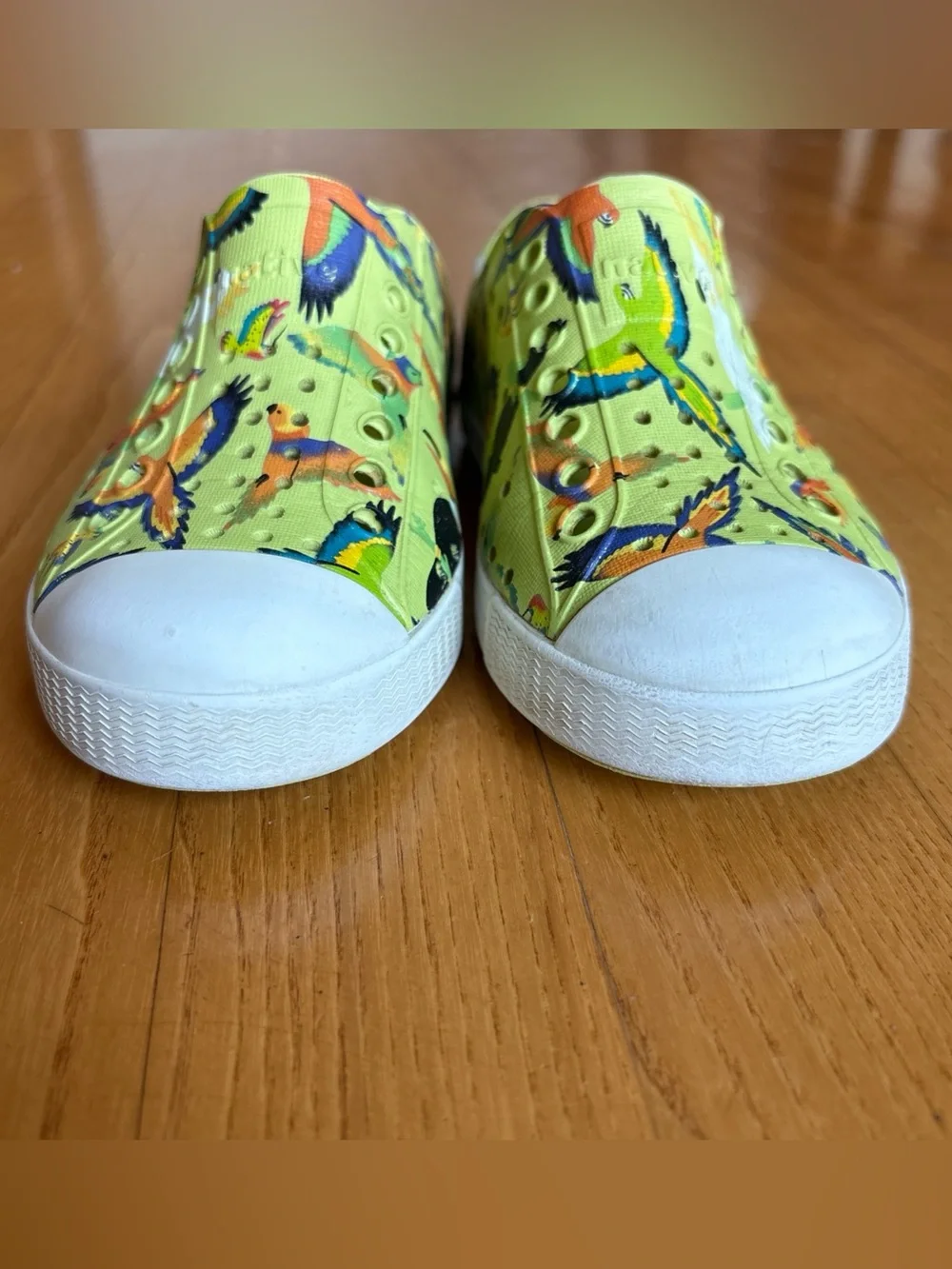 Native Jefferson Sugarlite Shoes Celery Green parrot motif Toddler Boys Girls C9